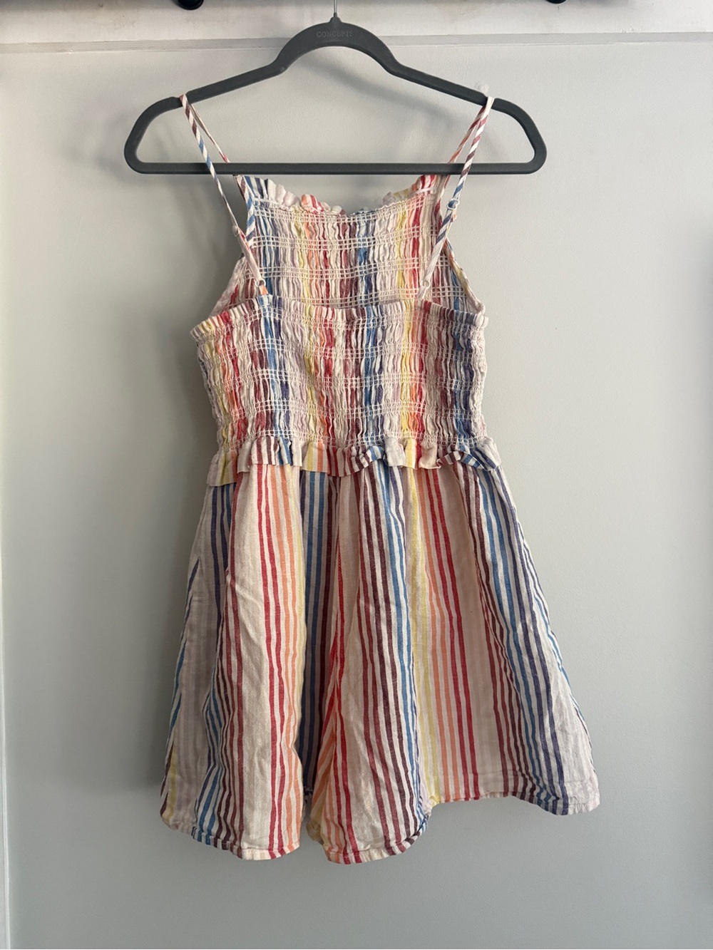 ASOS DESIGN Rainbow Stripe Smocked Linen Blend Romper - Picture 3 of 5